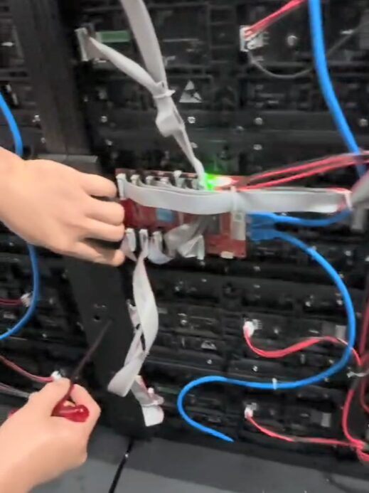  connecting cables to an LED video wall module,