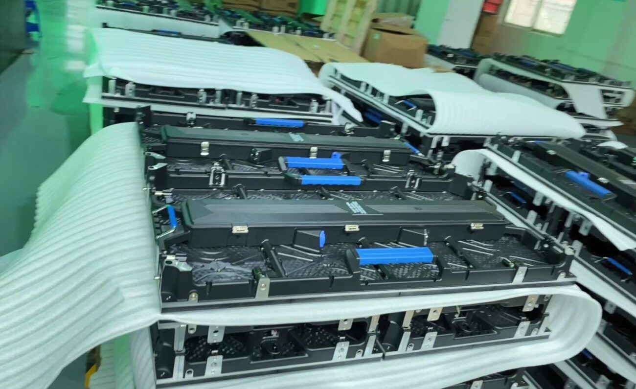 P3.9 outdoor rental display modules ready for shipment in the workshop