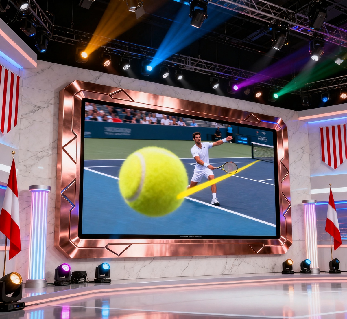LED display in the studio showing footage of a ball game